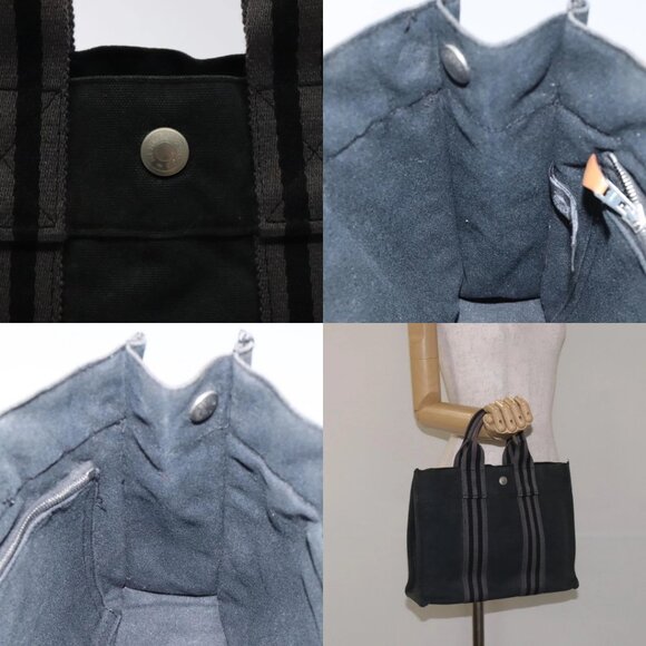 HERMES Fourre Tout PM Hand Bag Canvas Black Gray Silver Auth ti3266 - Picture 13 of 14